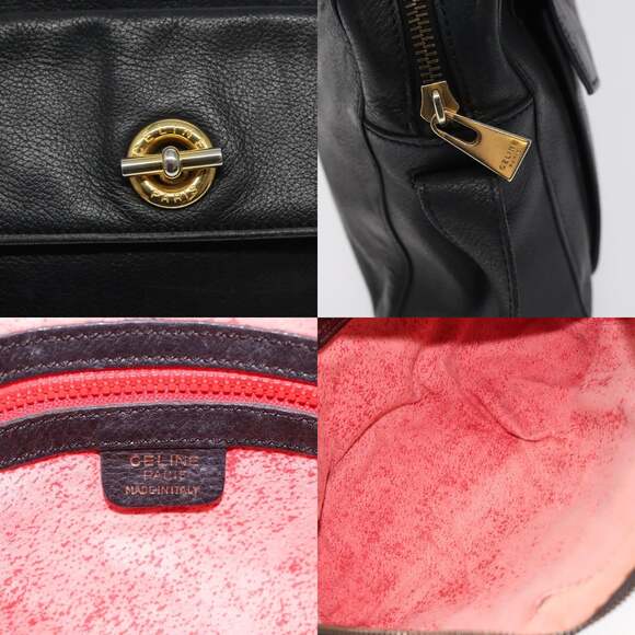 CELINE Shoulder Bag Leather Black Gold - Picture 11 of 13
